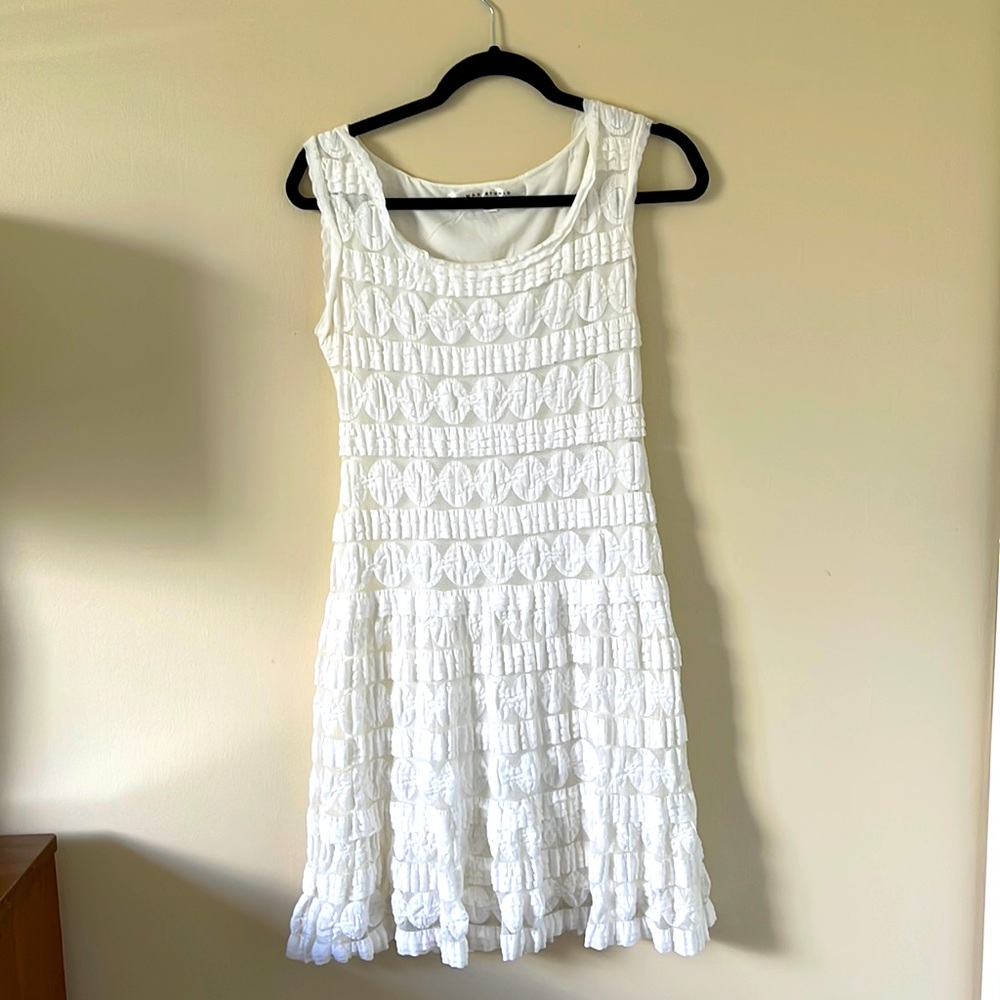 Max studio sleeveless white lace overlay dress